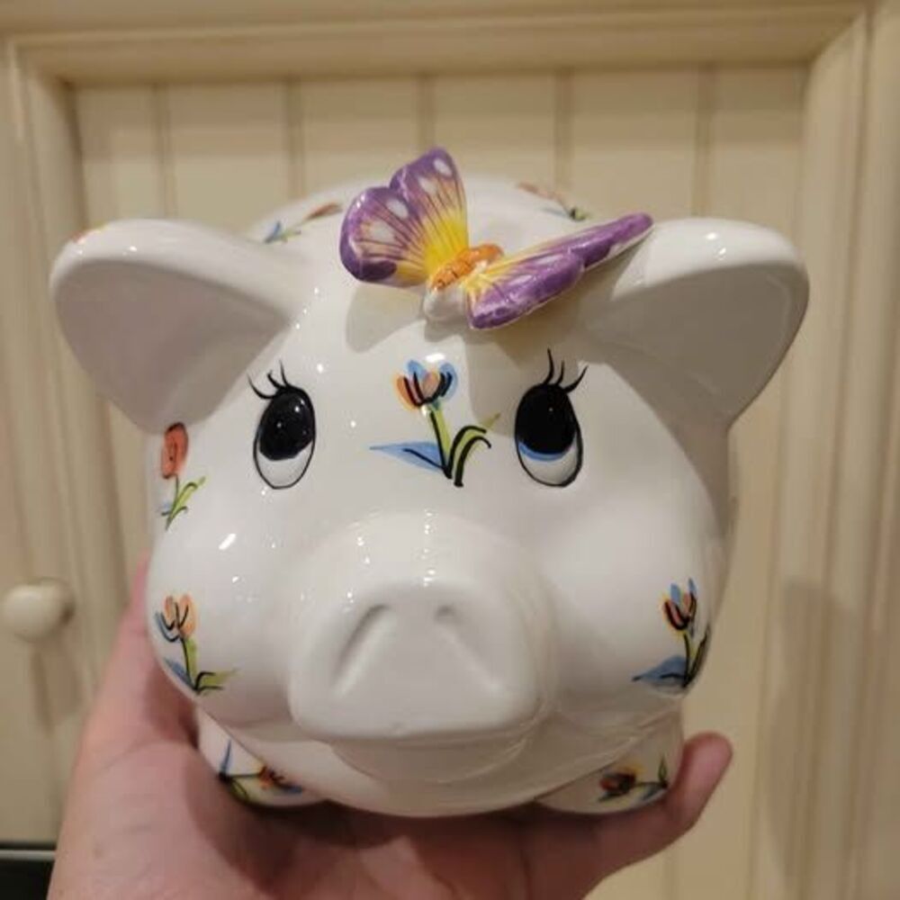 🌸 Spring Floral Piggy Bank with Butterfly